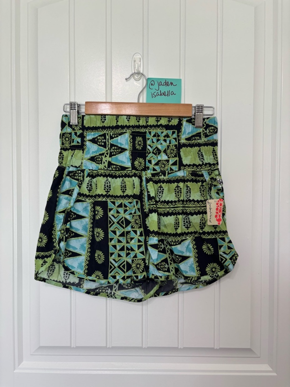 Free People Movement Green and Blue Geometric Print Shorts